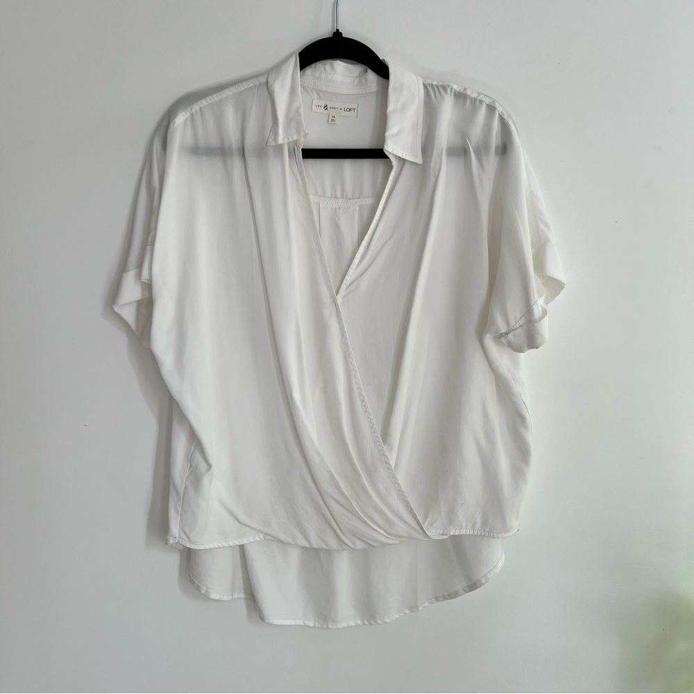 LOFT White Draped Blouse